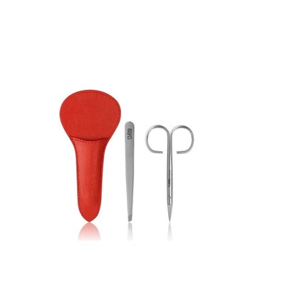 set manucure 2 pièces en étui inox rouge
