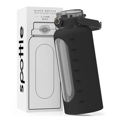 Trinkflasche aus Glas mit Silikonhülle schwarz