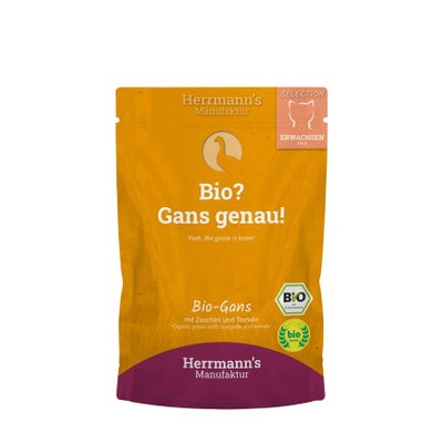 Bio-Gans mit Zucchini und Tomaten, Nassfutter für Katzen