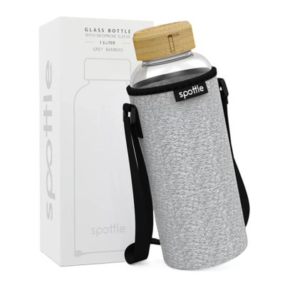 Trinkflasche aus Glas mit Neoprenhülle grau meliert