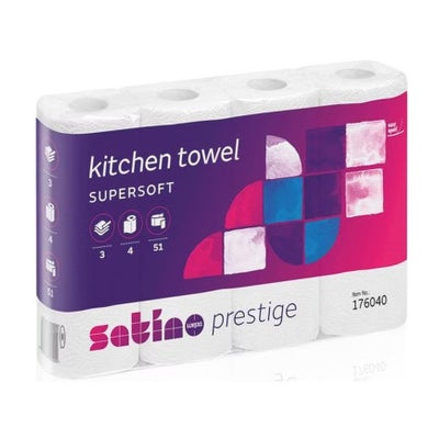 Satino Prestige Zellstoff-Haushaltpapier-Rollen, 3-lagig weiss Satino Prestige Zellstoff-Haushaltpapier-Rollen, 3-lagig weiss