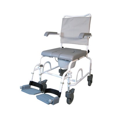 Fauteuil roulant DuoMotion adapté pour la douche et les toilettes avec roulettes directionnelles arrière de 5"