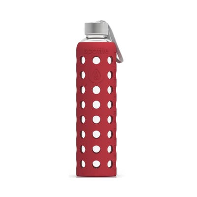 Glasflasche mit Silikonhülle rot, Edelstahldeckel