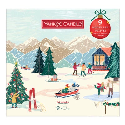 Après Ski, 9 Filled Glasvotivkerzen, Geschenkset (9-teilig)