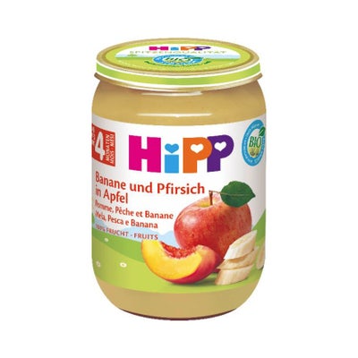 Bio Banane und Pfirsich in Apfel