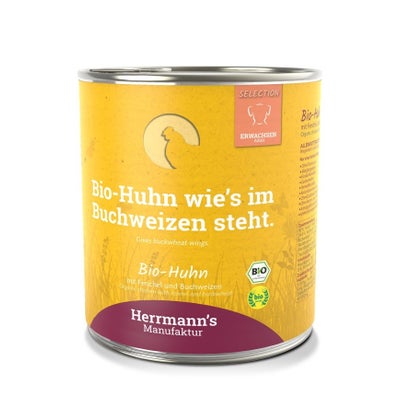 Bio Huhn mit Fenchel und Buchweizen, Nassfutter für Hunde Bio Huhn mit Fenchel und Buchweizen, Nassfutter für Hunde