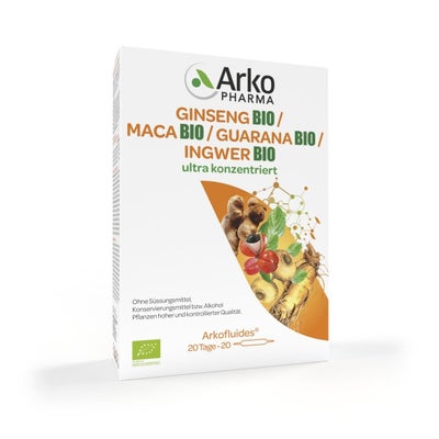 Arkofluide Ginseng-Maca-Guarana-Gingembre bio ampoules 20 x 10 ml