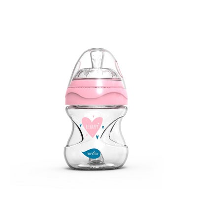 Glasflasche 140ml Anti-Kolik pink 0M+