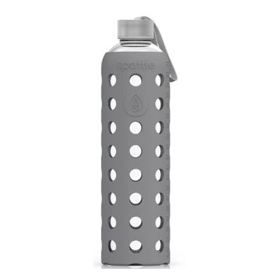 Glasflasche mit Silikonhülle grau, Edelstahldeckel