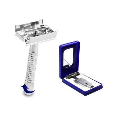 Rasoir de sûreté en acier inoxydable double face + 5 lames