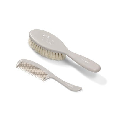 Set Kamm und Bürste natürliche Haarborsten superweich grau 0M+