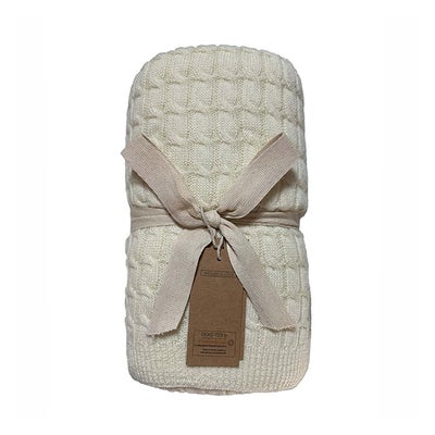 Strickdecke aus 100% Merinowolle beige