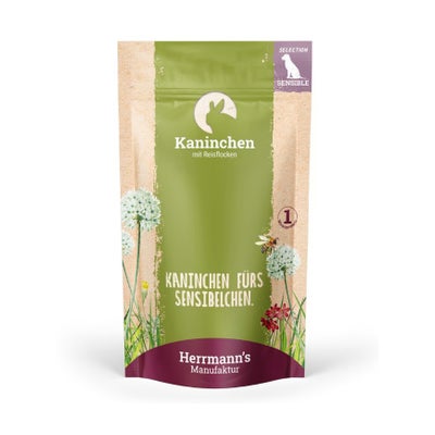 Kaninchen mit Reisflocken, Nassfutter für Hunde